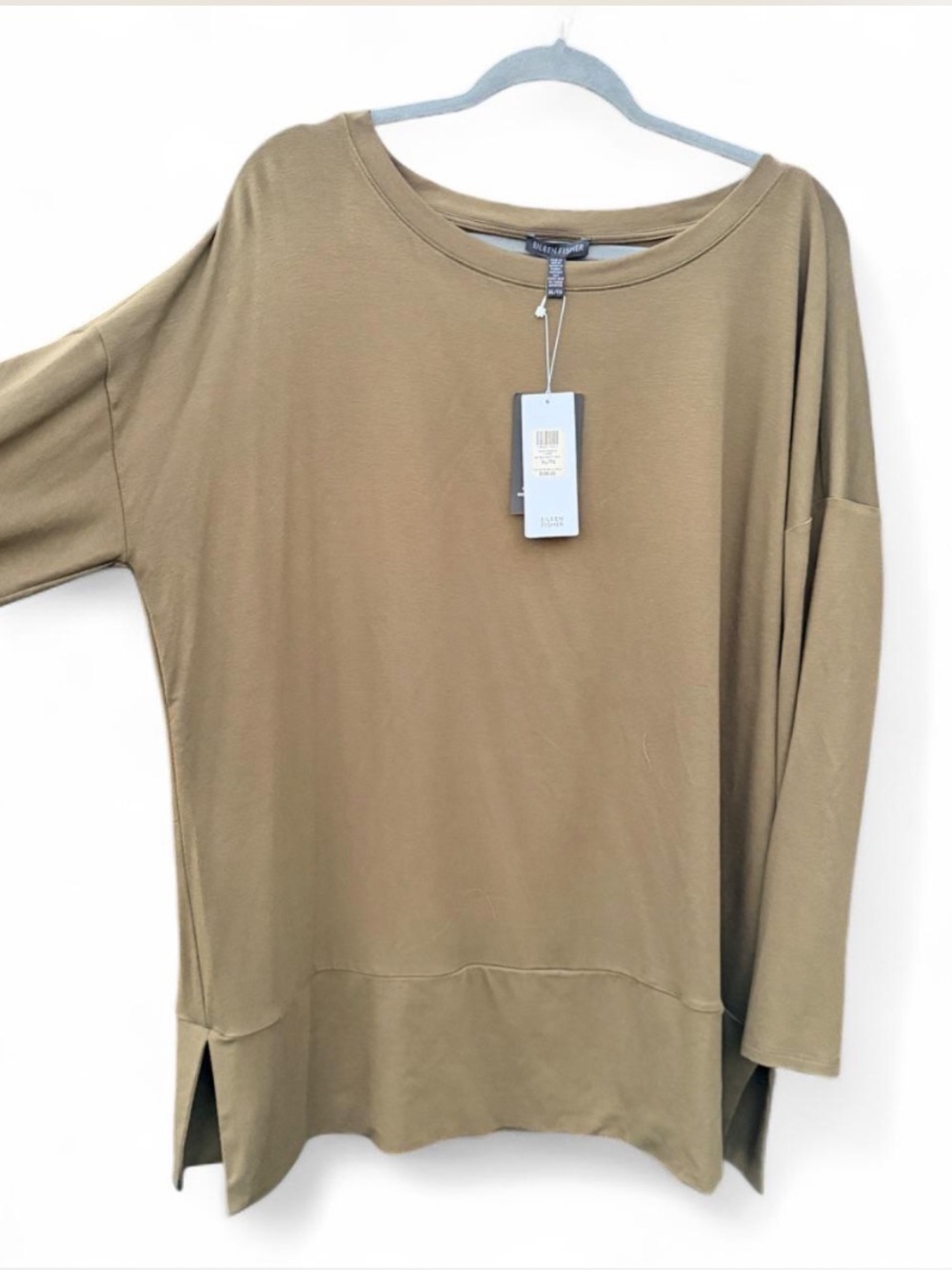 Eileen Fisher Olive Relaxed Dolman Boatneck Top